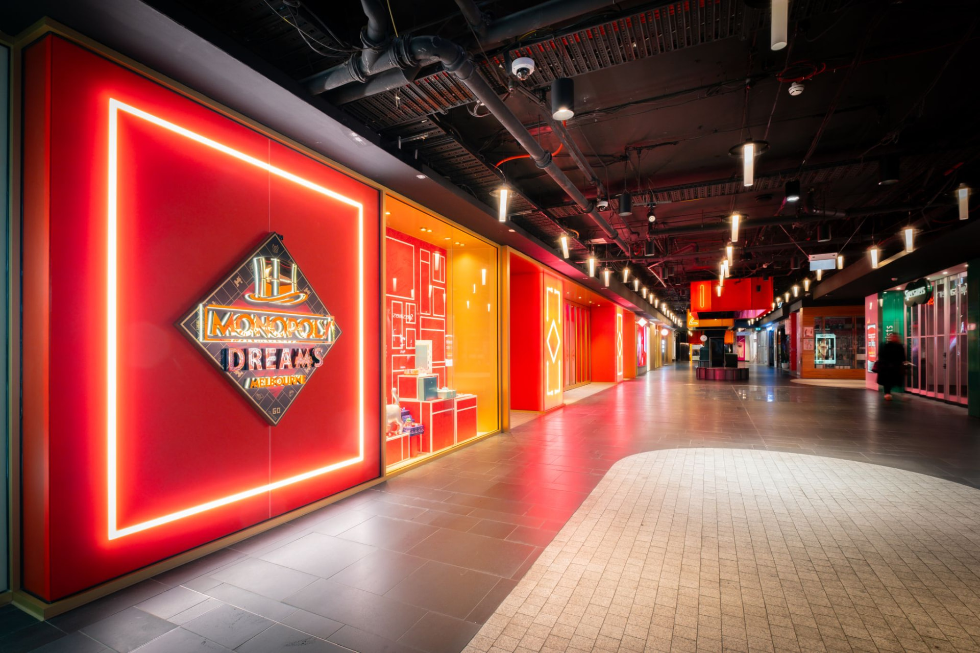 Monopoly Dreams Melbourne entry with illuminated red signage